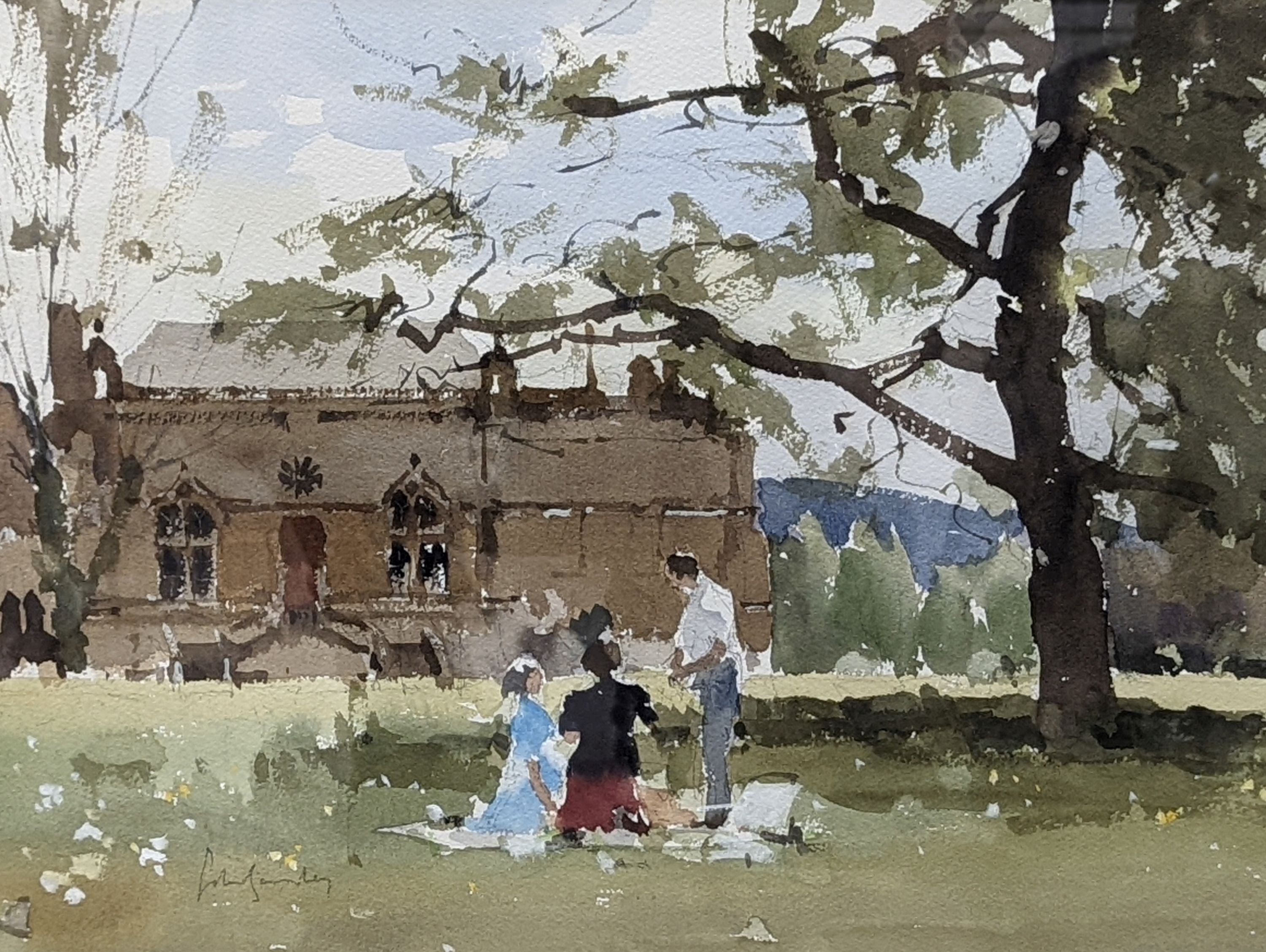 John Yardley (b.1933), watercolour, Lacock Abbey, signed, 33 x 44cm